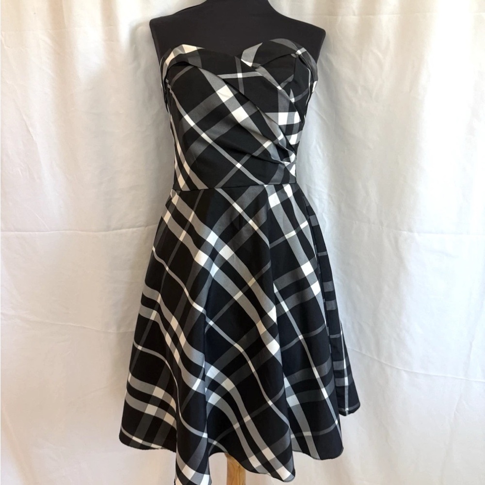 Y2K Black White Plaid Strapless Dress - Size 7/8 Small